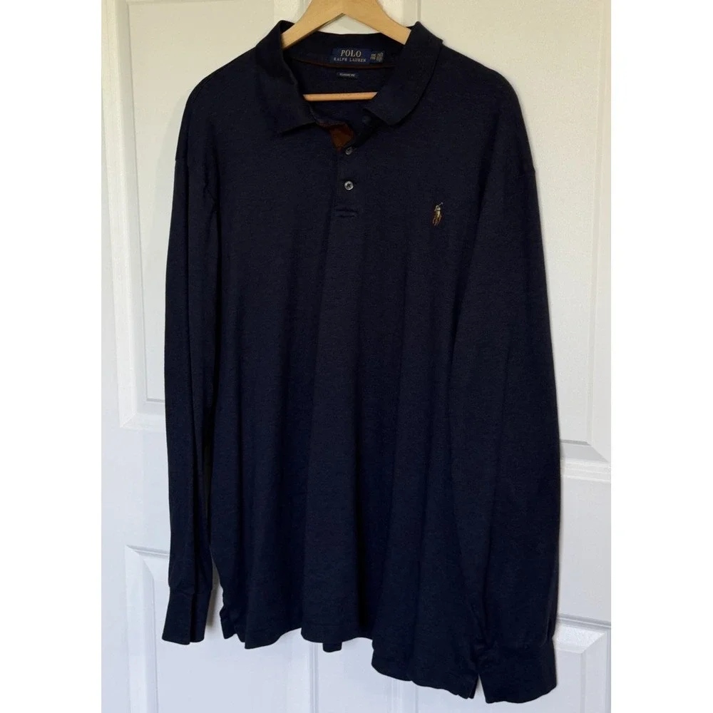 Polo Ralph Lauren XXL Men's Navy Long Sleeve Polo Shirt Classic Fit Cotton $125